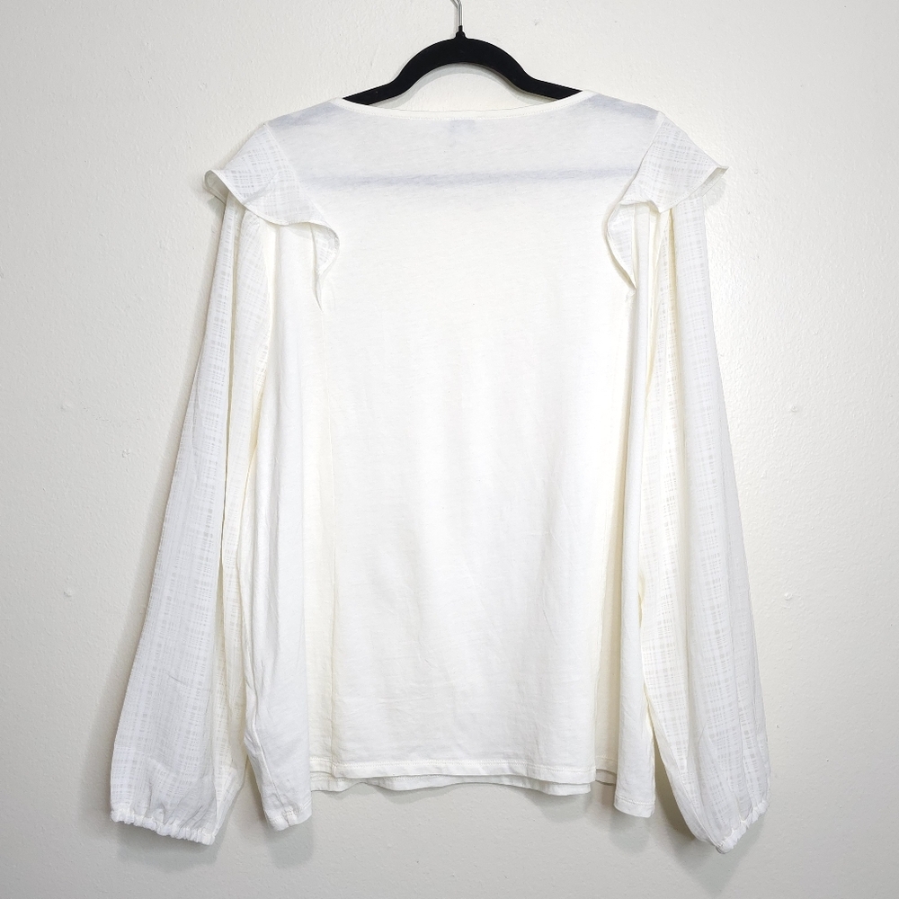 NWT J.Crew Ruffle-Shoulder Top NWT 2X Ivory Plaid Jacquard Bubble Sleeves - Picture 3 of 10